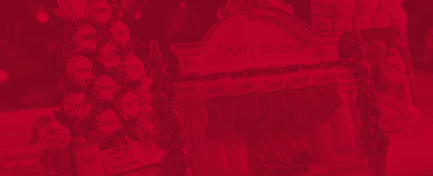 Personalized holiday table topper with names.