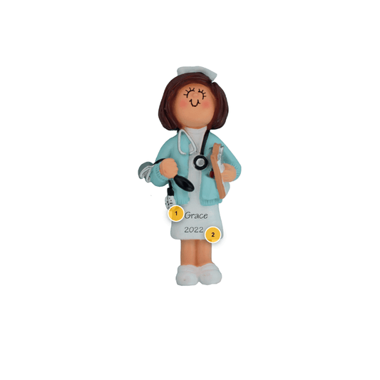 Brunette Female Nurse Personalized Ornament