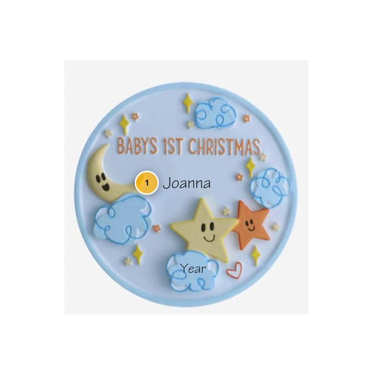Baby’s 1st Christmas Stars and Clouds Personalized Ornament