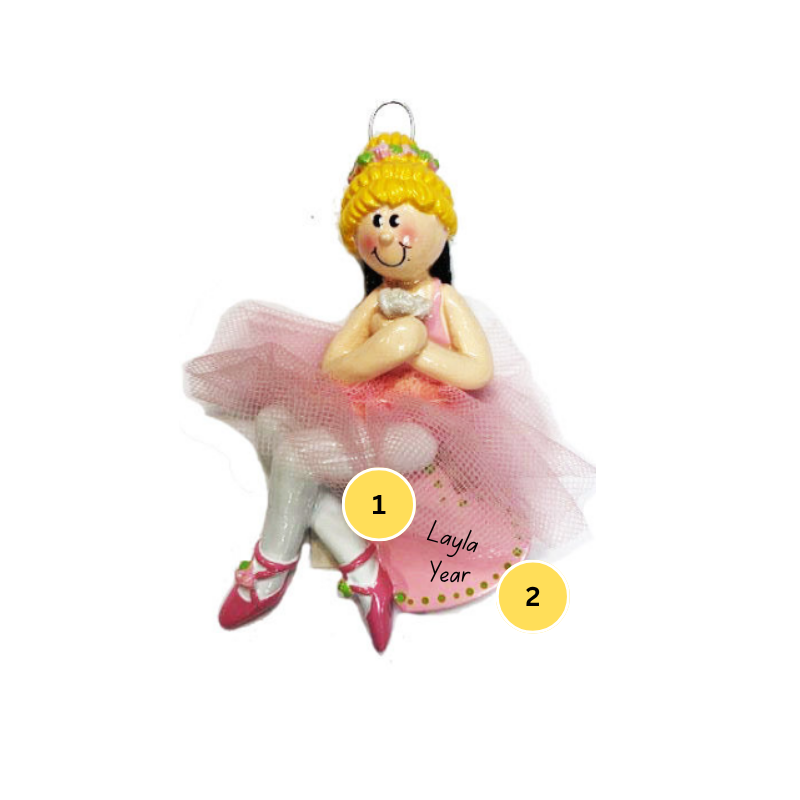 Blonde Ballerina Sitting on Heart Personalized Ornament