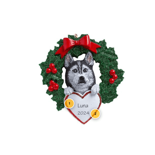 Husky Wreath Personalized Dog Ornament