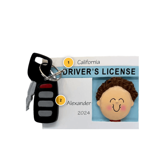 Brunette Male with License Personalized Ornament