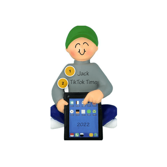 Boy with Tablet Personalized Ornament