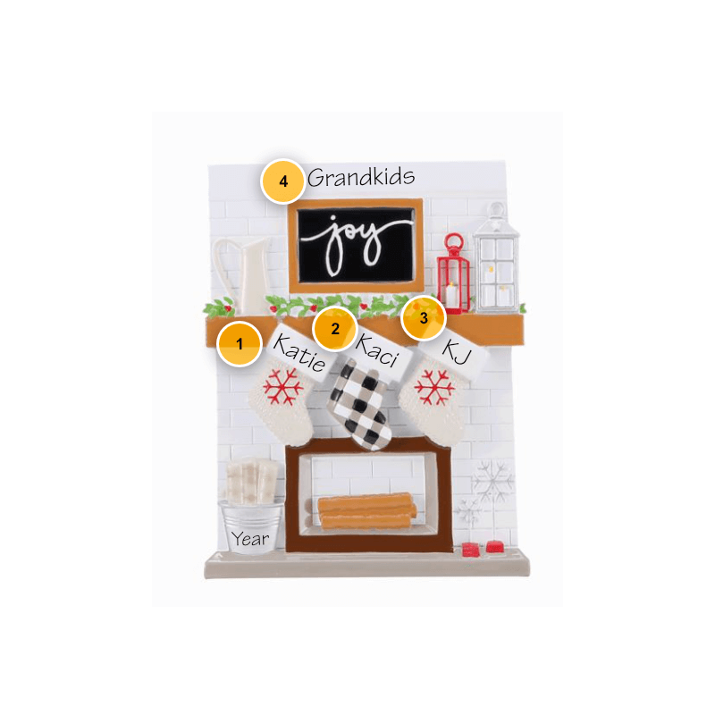 Fireplace Mantle Family Of 3 Personalized Christmas Ornament