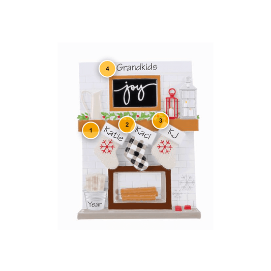 Fireplace Mantle Family Of 3 Personalized Christmas Ornament