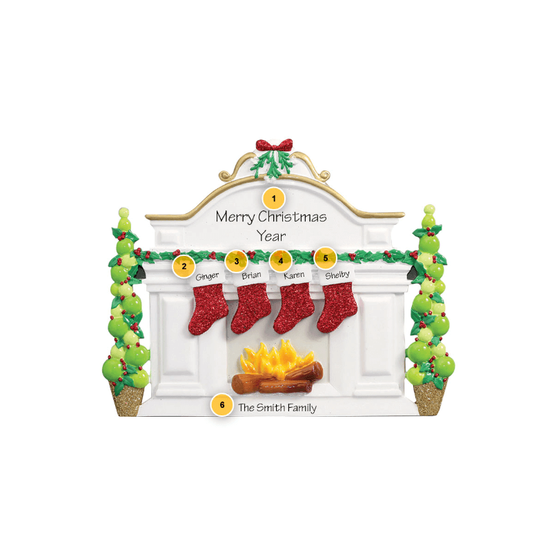 Mantle With Stockings Personalized Table Topper Family of 4