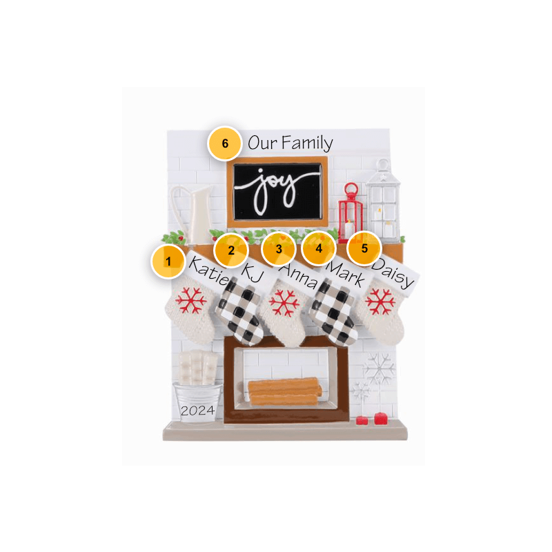 Fireplace Mantle Family Of 5 Personalized Christmas Ornament