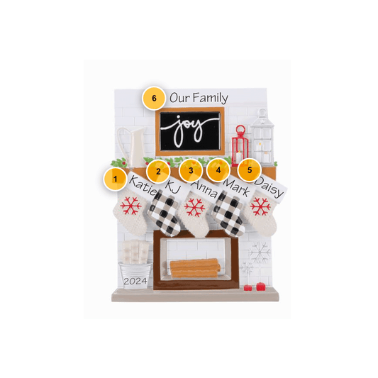 Fireplace Mantle Family Of 5 Personalized Christmas Ornament