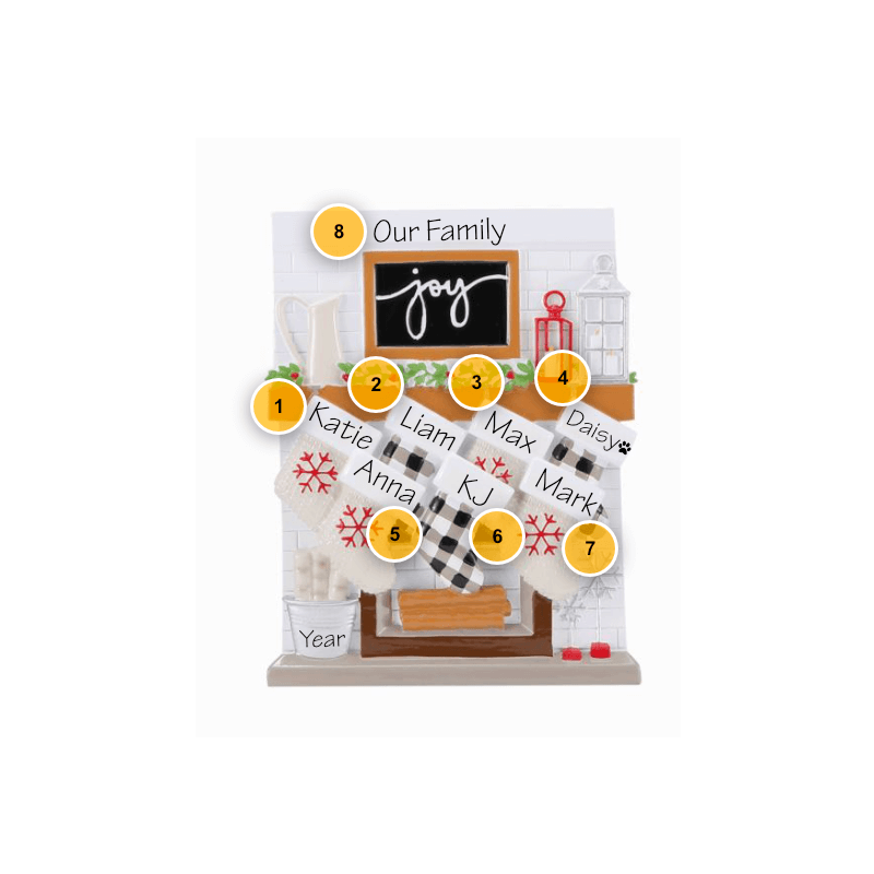 Fireplace Mantle Family Of 7 Personalized Christmas Ornament