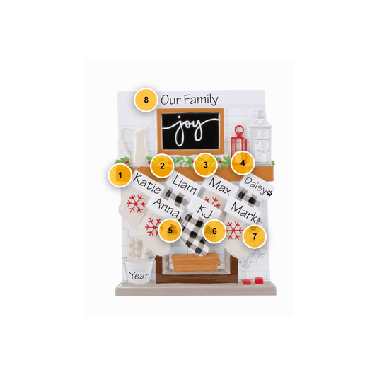 Fireplace Mantle Family Of 7 Personalized Christmas Ornament