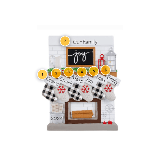 Fireplace Mantle Family Of 6 Personalized Christmas Ornament