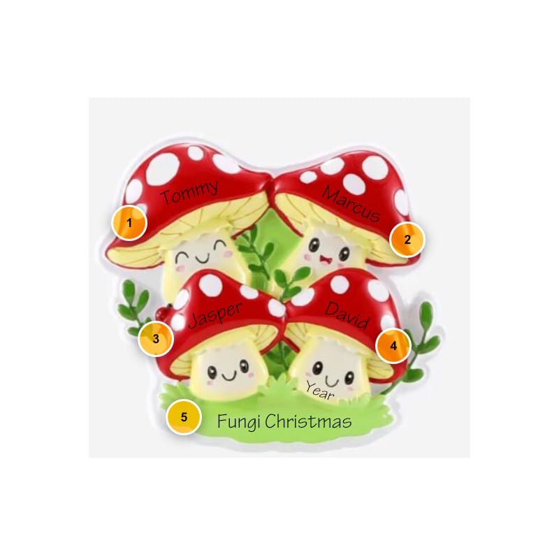 Mushroom Family of 4 Personalized Ornament