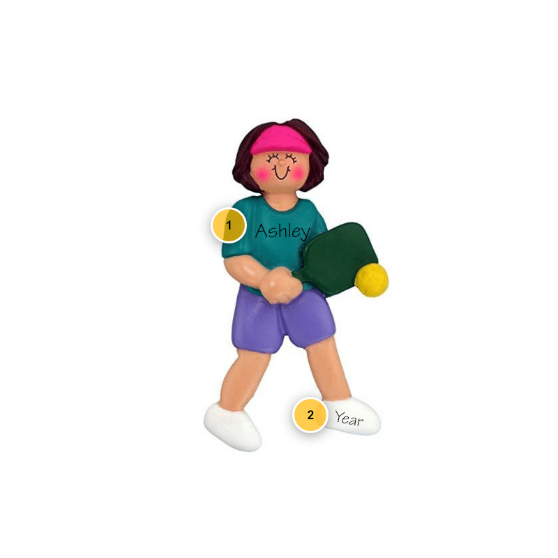 Brunette Female Pickleball Personalized Ornament