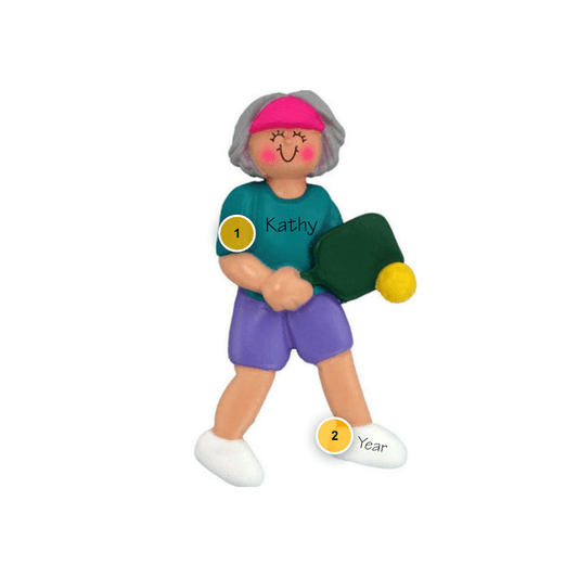 Gray Female Pickleball Personalized Ornament