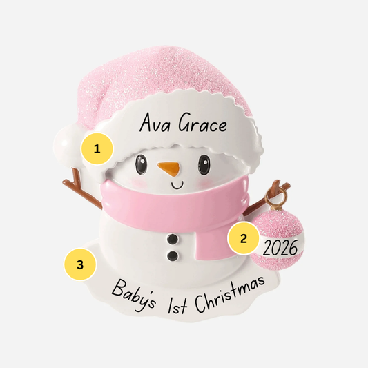 Baby Girl First Snowman Personalized Ornament