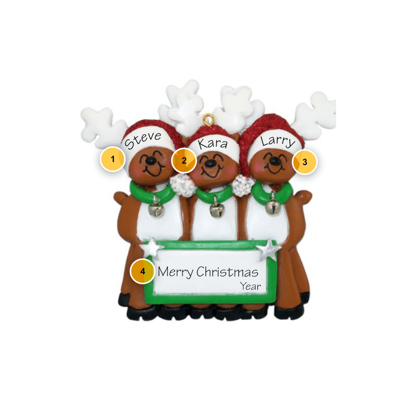 Reindeer Family of 3 Personalized Ornament