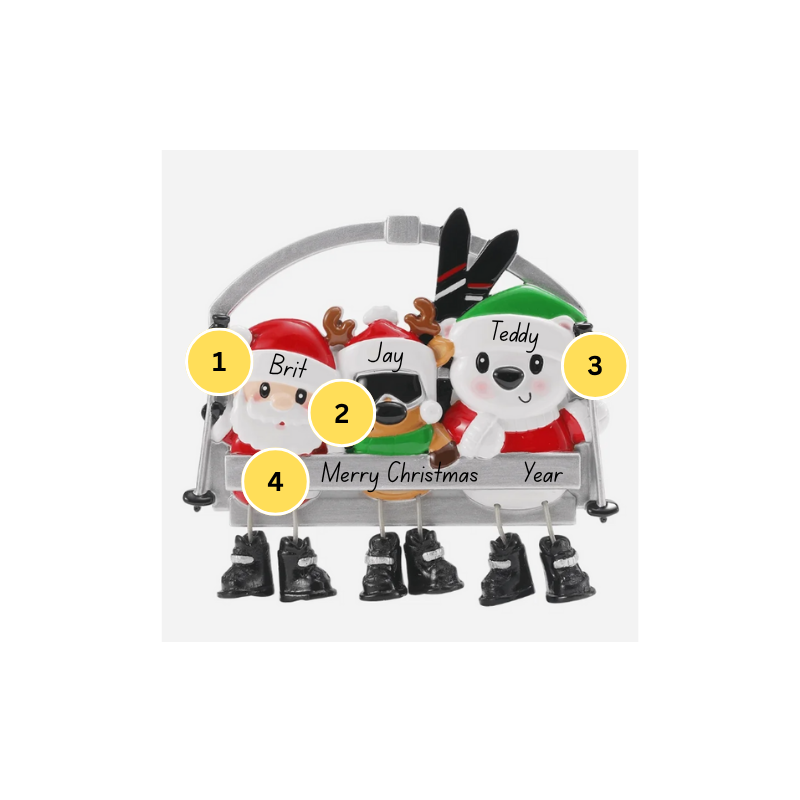 Ski Lift Family Of 3 Personalized Ornament