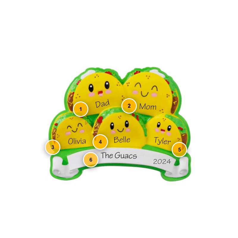 Taco Family Of 5 Personalized Ornament