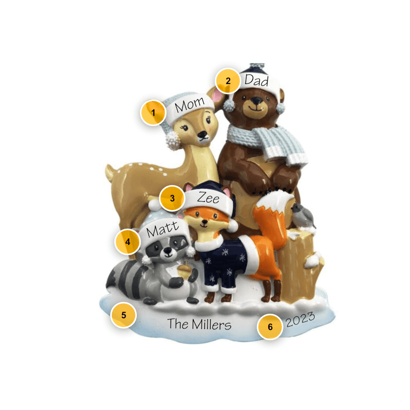 Woodland Family of 4 Personalized Ornament