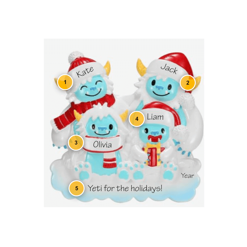 Yeti Family of 4 Personalized Ornament