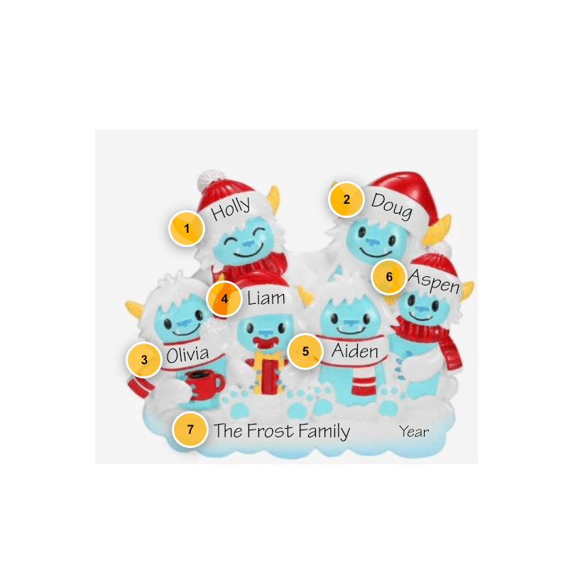 Yeti Family of 6 Personalized Ornament