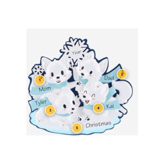 Arctic Fox Family of 4 Personalized Ornament
