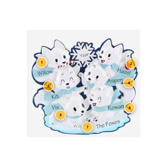 Arctic Fox Family of 6 Personalized Ornament