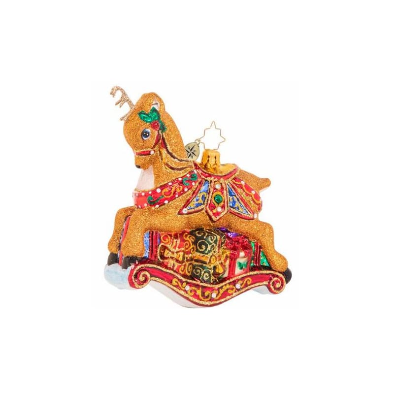 Christopher Radko -The Buck Rocks Here Rocking Reindeer Gem Glass Ornament