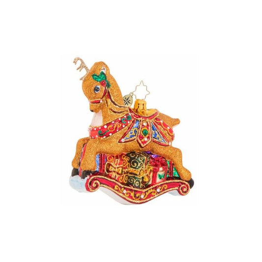 Christopher Radko -The Buck Rocks Here Rocking Reindeer Gem Glass Ornament