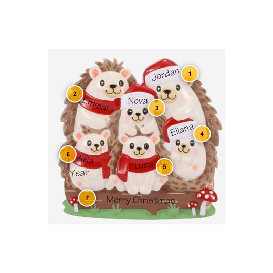 Hedgehog Family Of 6 Personalized Ornament
