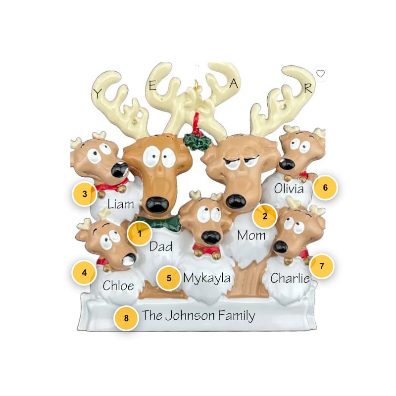 Reindeer Family of 7 Personalized Ornament