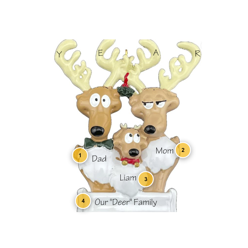 Reindeer Family Of 3 Personalized Ornament