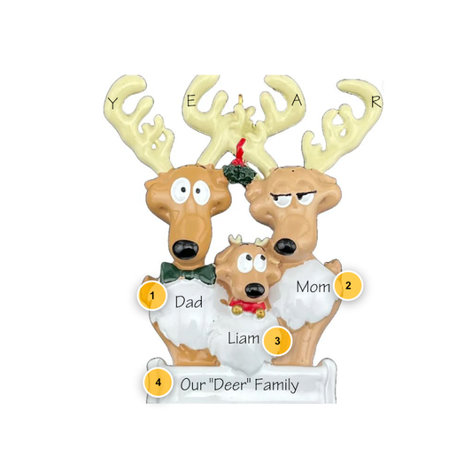 Reindeer Family Of 3 Personalized Ornament