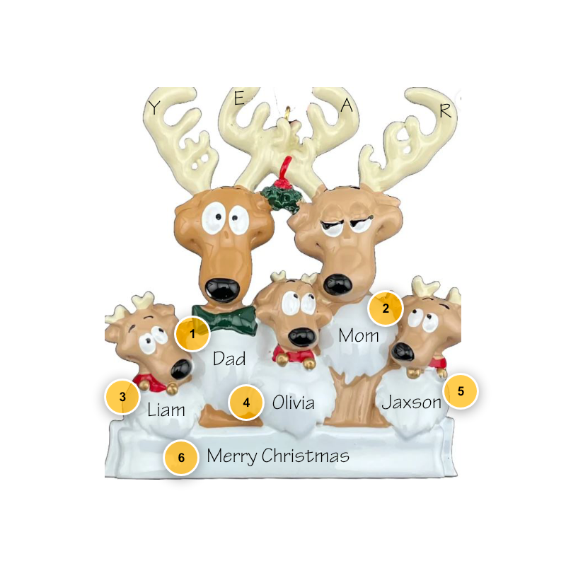 Reindeer Family of 5 Personalized Ornament