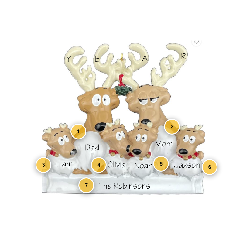 Reindeer Family Of 6 Personalized Ornament