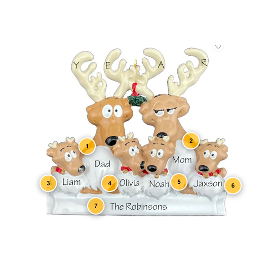 Reindeer Family Of 6 Personalized Ornament