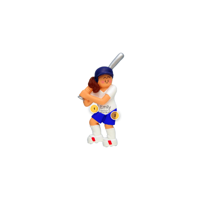 Brunette Female Softball Player Ornament