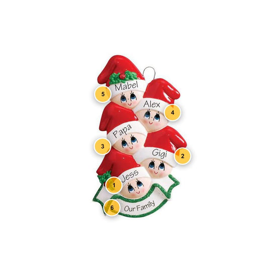 Stocking Head Family of 5 Personalized Ornament