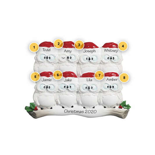 Owl Family of 8 Personalized Ornament