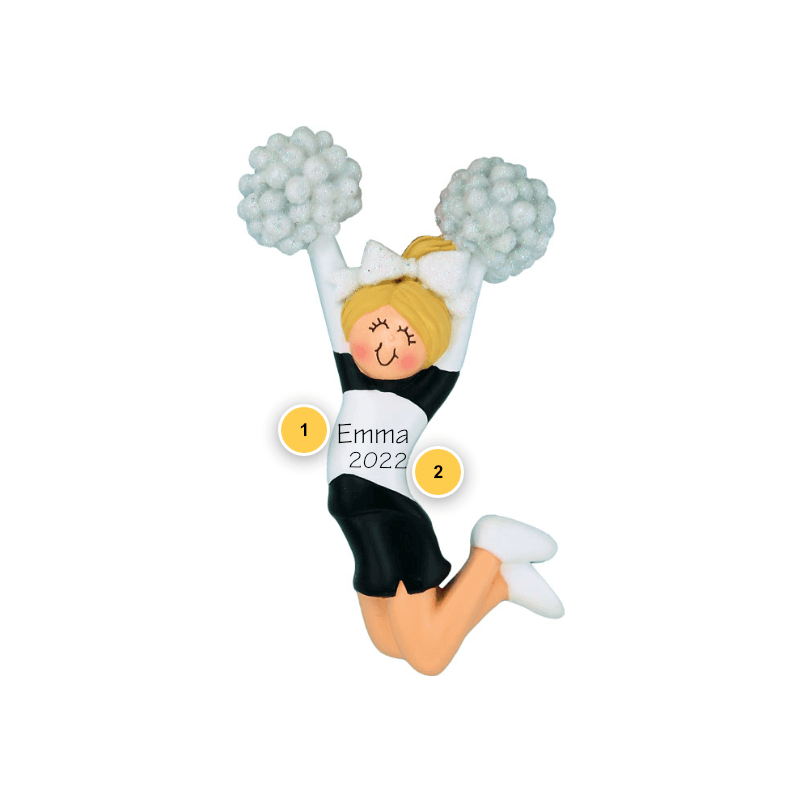 Blonde Cheerleader Black Uniform Personalized Ornament
