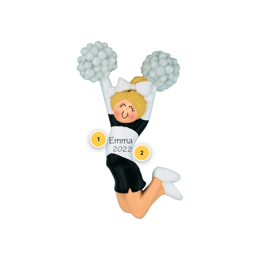 Blonde Cheerleader Black Uniform Personalized Ornament