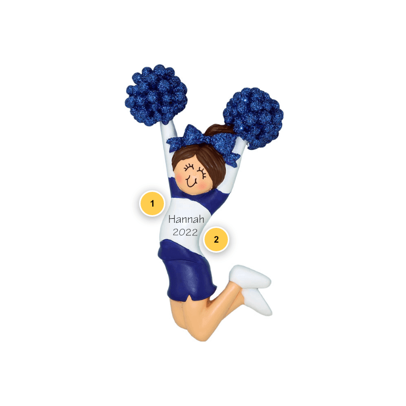 Brunette Cheerleader Blue Uniform Personalized Ornament