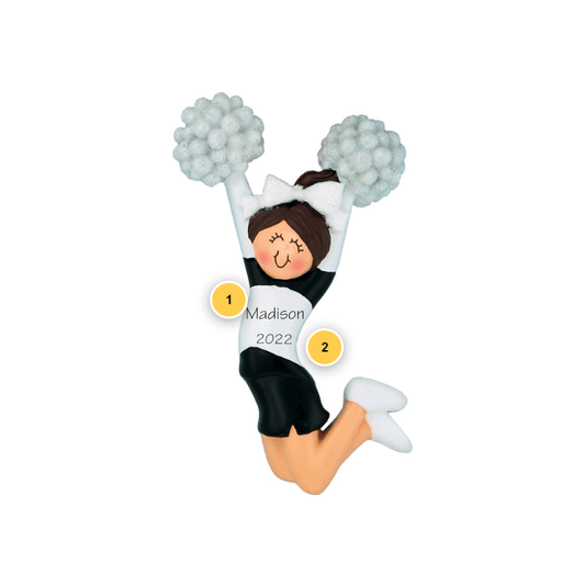 Brunette Cheerleader Black Uniform Personalized Ornament