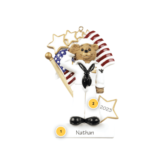 Navy Bear Personalized Ornament