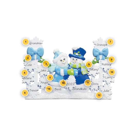 Snowmen Family Personalized Table Topper With 12 Names