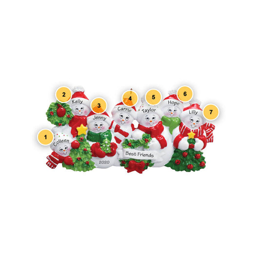 Snowpeople Family of 7 Personalized Ornament