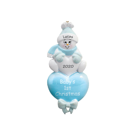 Baby Boy Snowman 1st Christmas Personalized Ornament