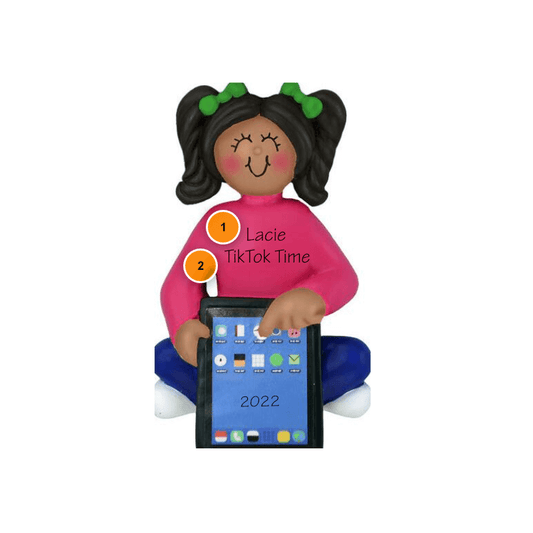 African American Girl with Tablet Personalized Ornament
