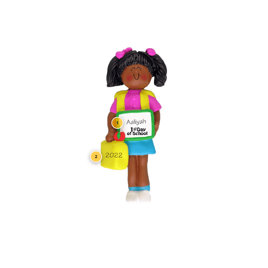 African American Girl 1st Day of School Ornament