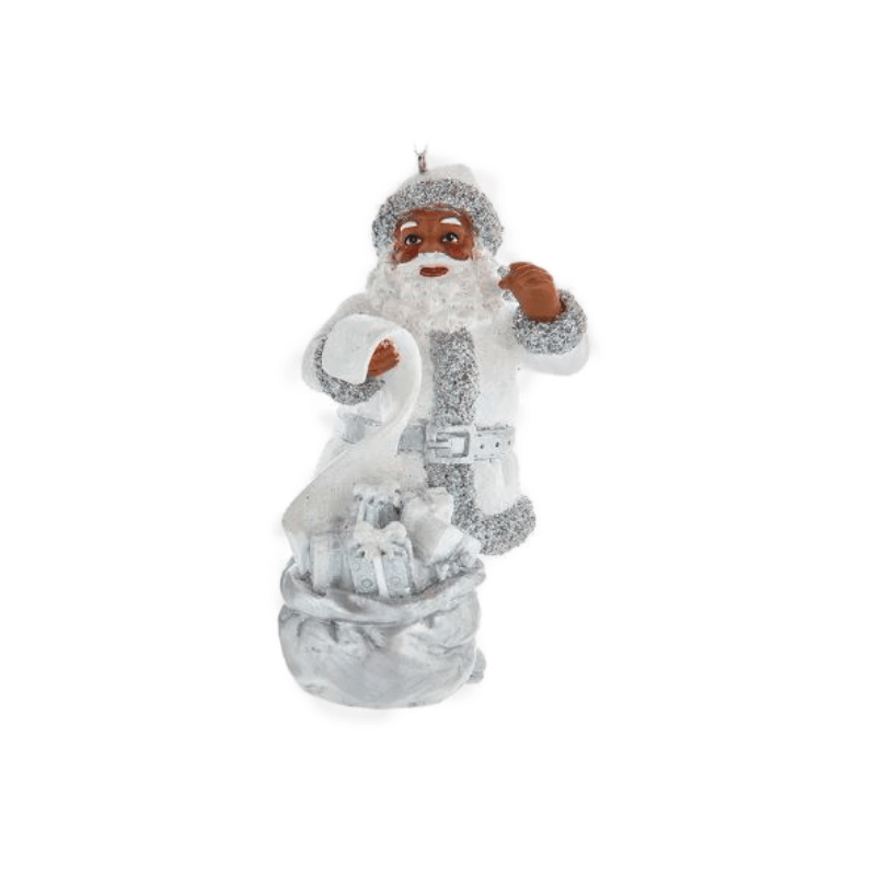 African American Santa with List Ornament